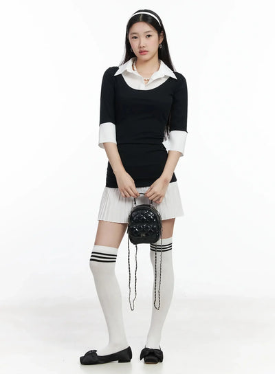 layered-collar-mini-dress-im502 / Black