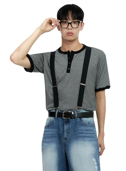 mens-striped-henley-t-shirt-ig520 / Black