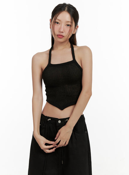 asymmetrical-halter-crop-top-cl431 / Black