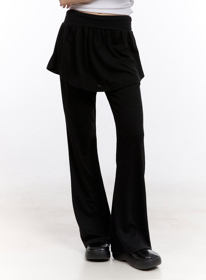 flared-comfy-pants-with-attached-skirt-cf512 / Black