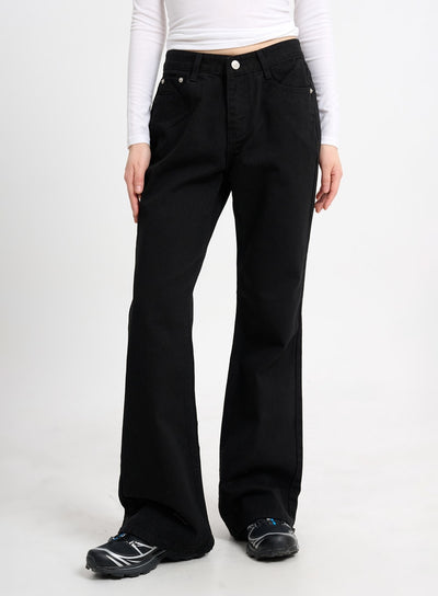 solid-cotton-straight-pants-cm415 / Black