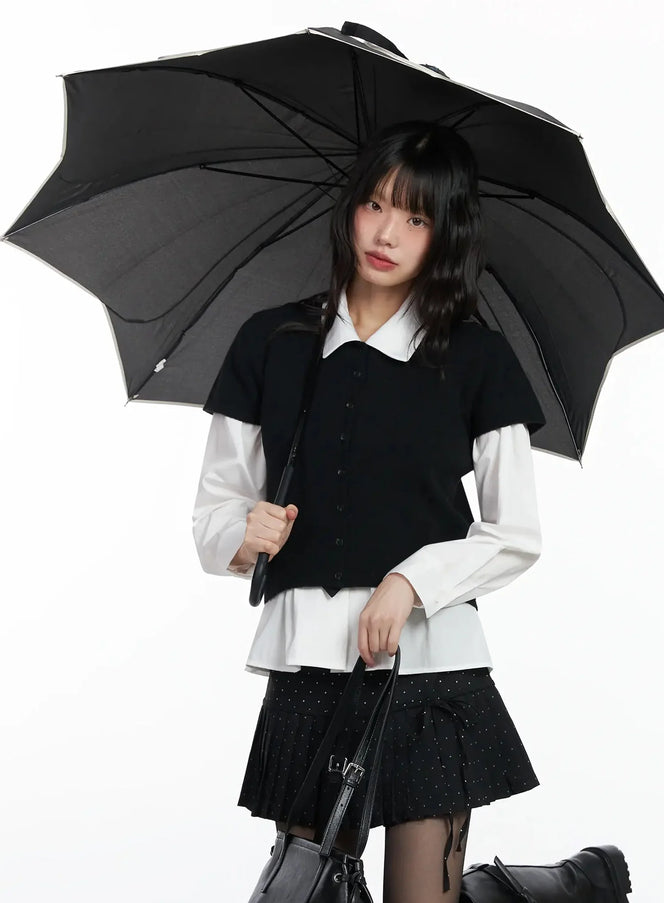 short-sleeve-knit-top-if505 / Black