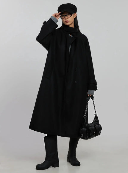 high-neck-button-coat-ij509 / Black