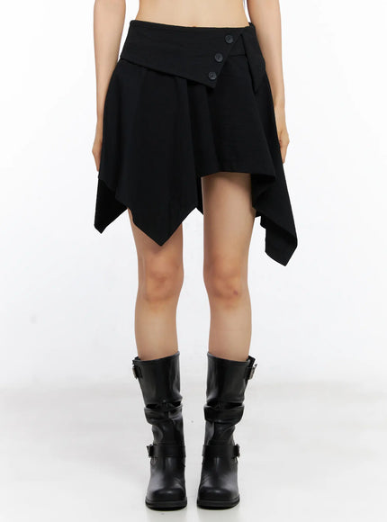 asymmetric-frill-button-skirt-cl530 / Black