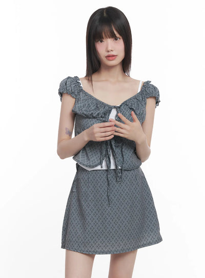 puff-sleeve-plaid-top-cu518 / Black