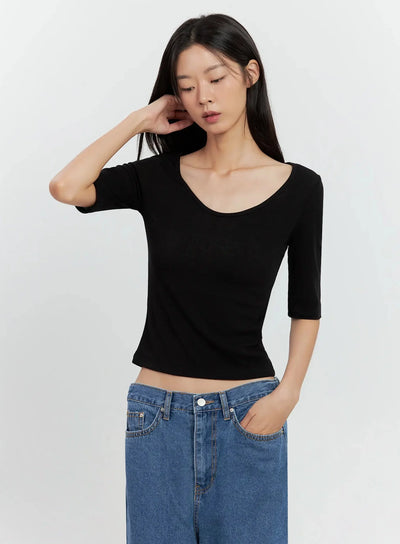 basic-3-4-sleeve-top-il528 / Black