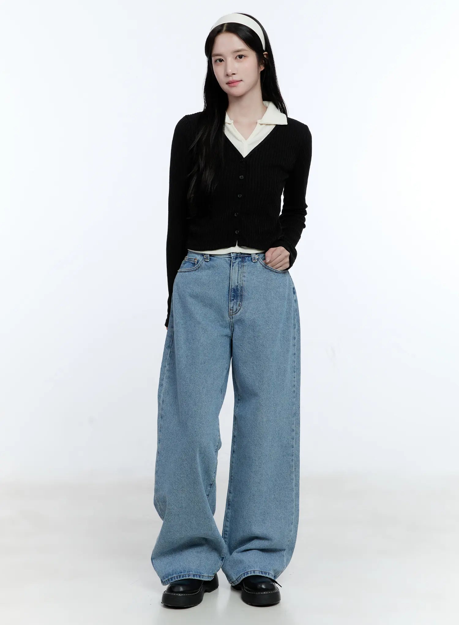 marina-semi-wide-denim-jeans-cg514 / Blue