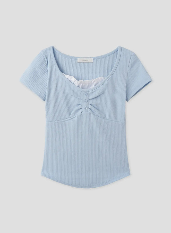 layered-lace-slim-fit-tee-iu526 / Blue