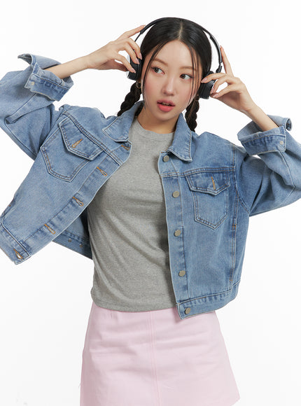 washed-buttoned-denim-jacket-oa402 / Blue