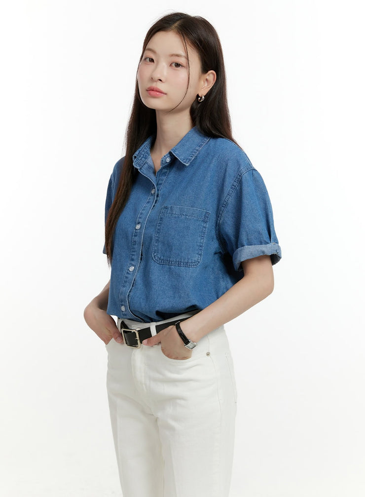 denim-buttoned-collar-shirt-ol423 / Blue