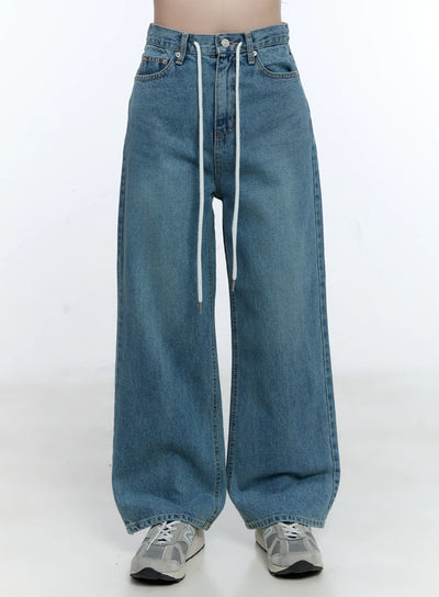 high-waist-wide-leg-drawstring-jeans-cg513 / Blue