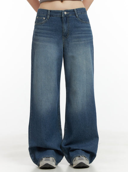 low-rise-washed-denim-baggy-jeans-cl422 / Blue