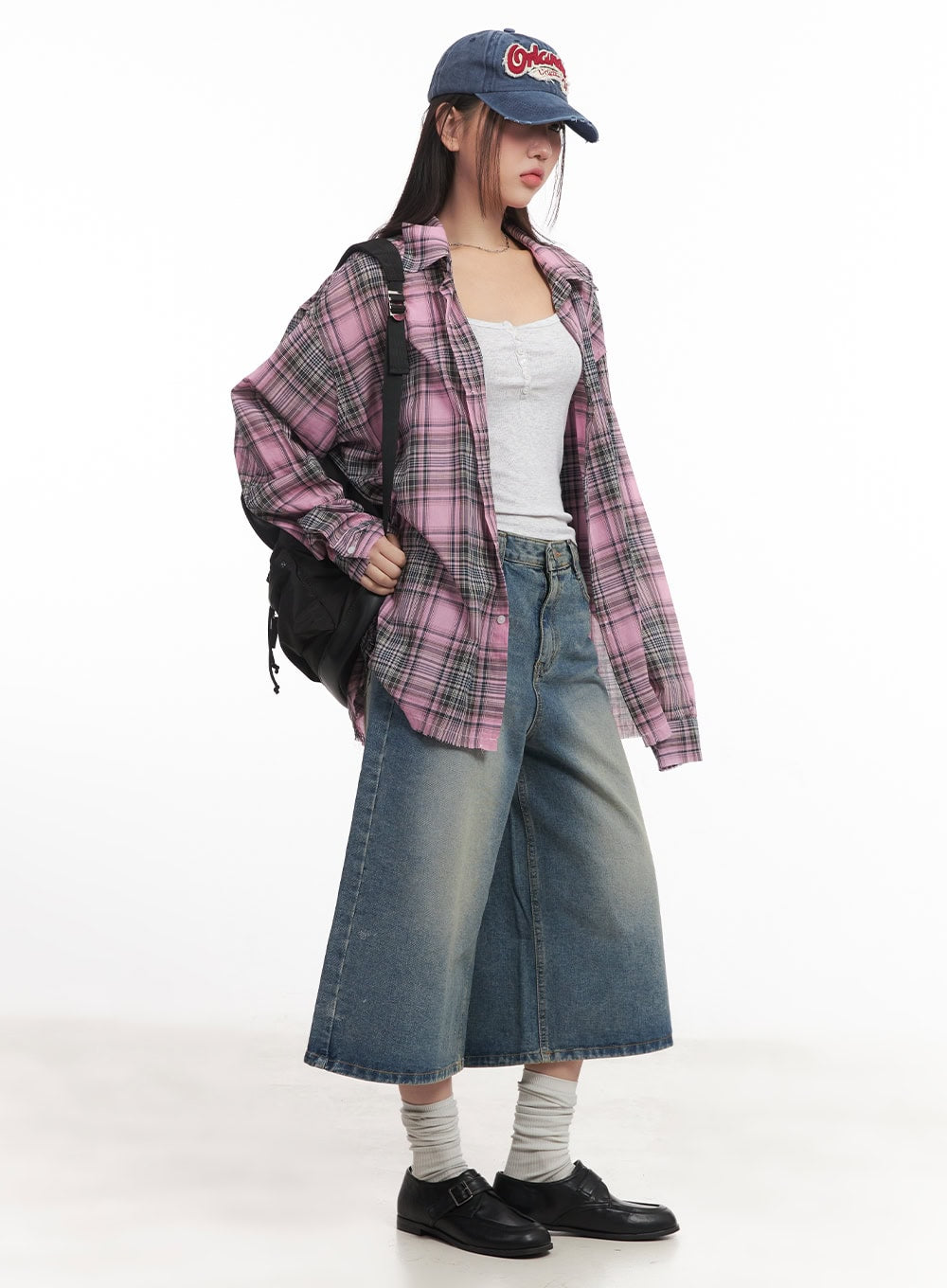 washed-wide-leg-denim-jorts-cm528 / Blue