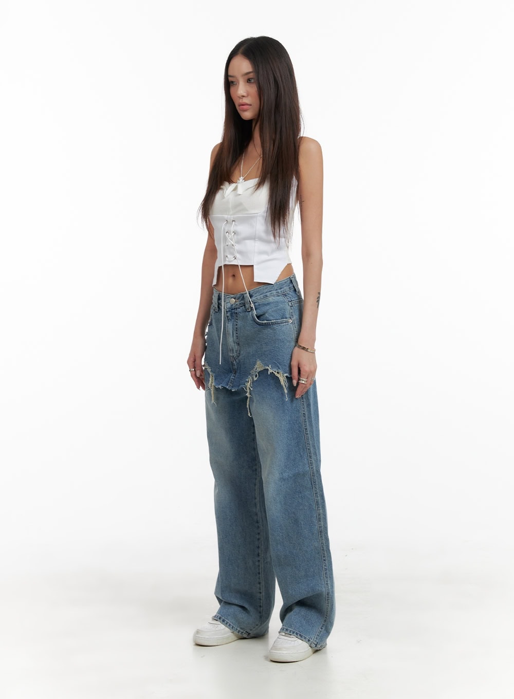 layered-wide-leg-jeans-ca430 / Blue