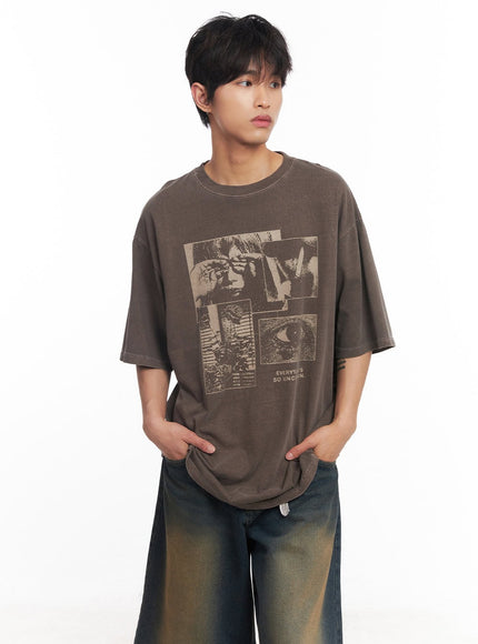 mens-uncertain-graphic-oversize-t-shirt-iy508 / Brown