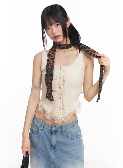 leopard-print-lettuce-edge-scarf-cy512 / Brown