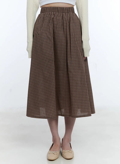 vintage-gingham-midi-skirt-cg514 / Brown