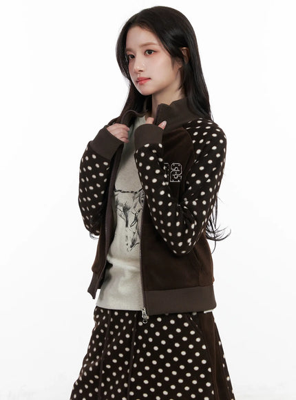 fleece-polka-dot-track-zip-up-cn527 / Brown