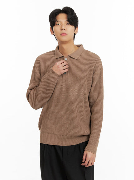 mens-ribbed-polo-knit-top-ia402 / Brown