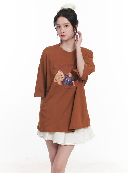 teddy-graphic-oversize-t-shirt-cy526 / Brown
