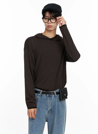 mens-striped-hooded-long-sleeve-io516 / Brown