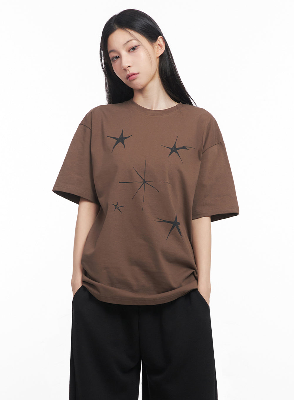 star-graphic-oversized-tee-iy516 / Brown