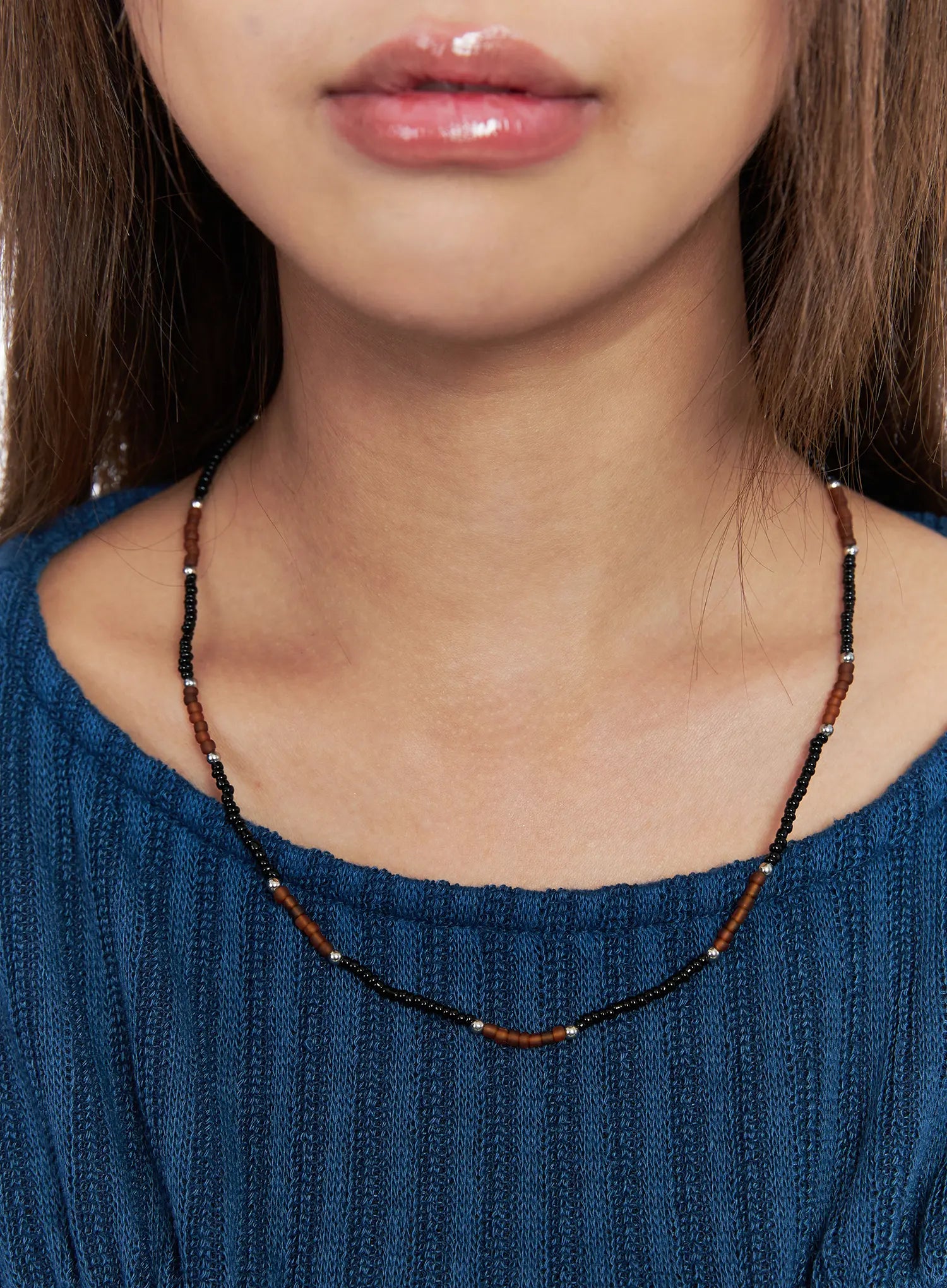 brown-beaded-choker-necklace-co513 / Brown