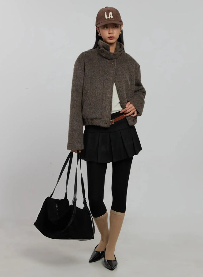 high-neck-zip-up-jacket-ij509 / Brown