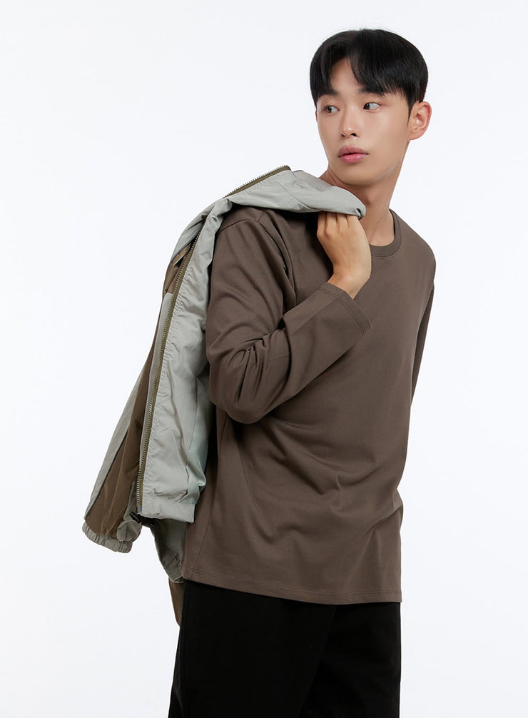 mens-basic-cotton-long-sleeve-t-shirt-brown-is412 / Brown