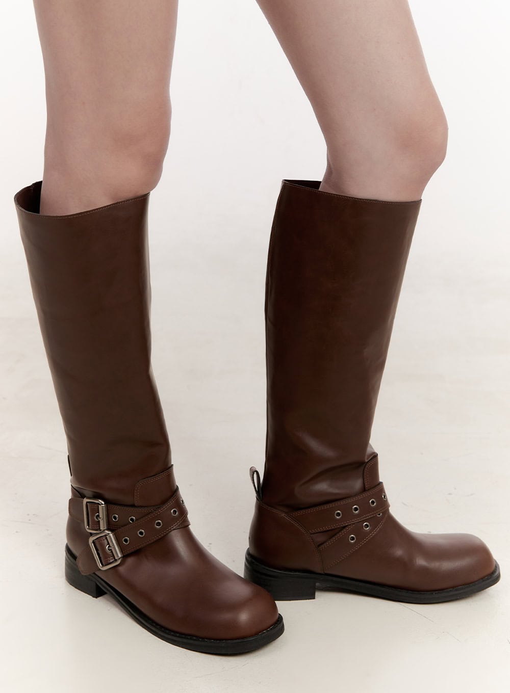 double-buckle-knee-high-boots-cj531 / Brown