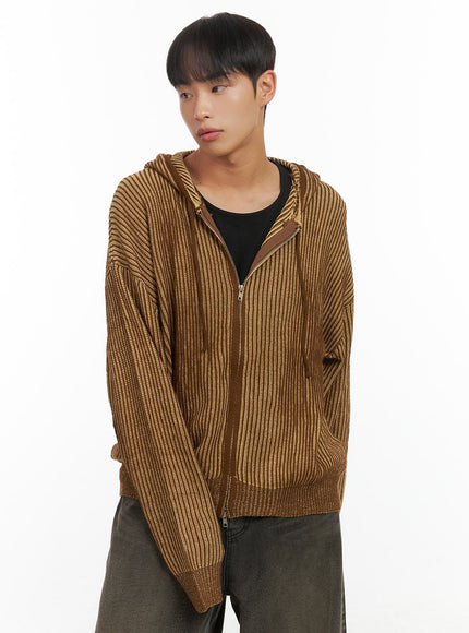 mens-softtouch-two-tone-hooded-cardigan-co408 / Brown