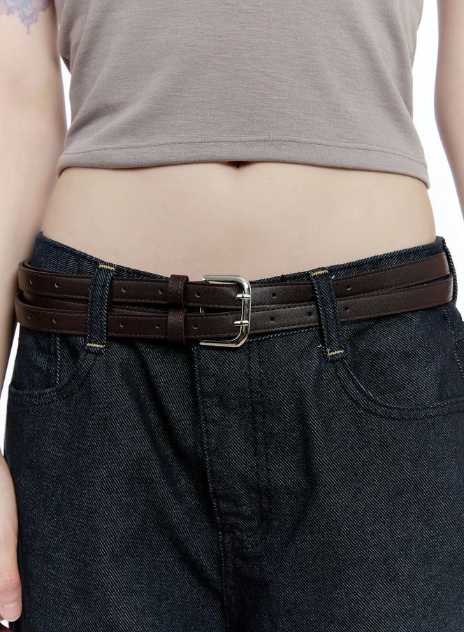 double-strap-faux-leather-belt-cg511 / Brown