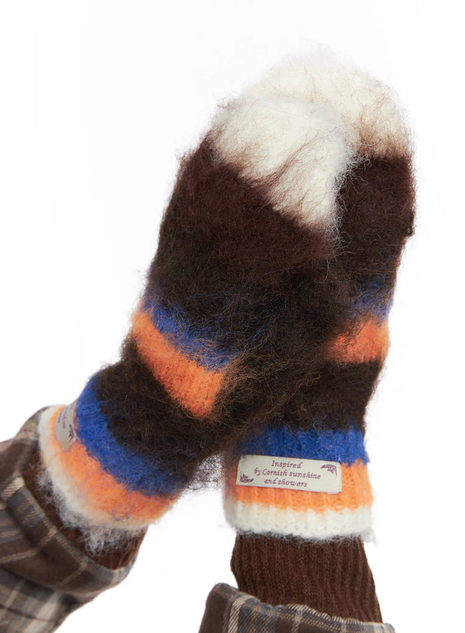 mixed-wool-striped-mittens-cn521 / Brown