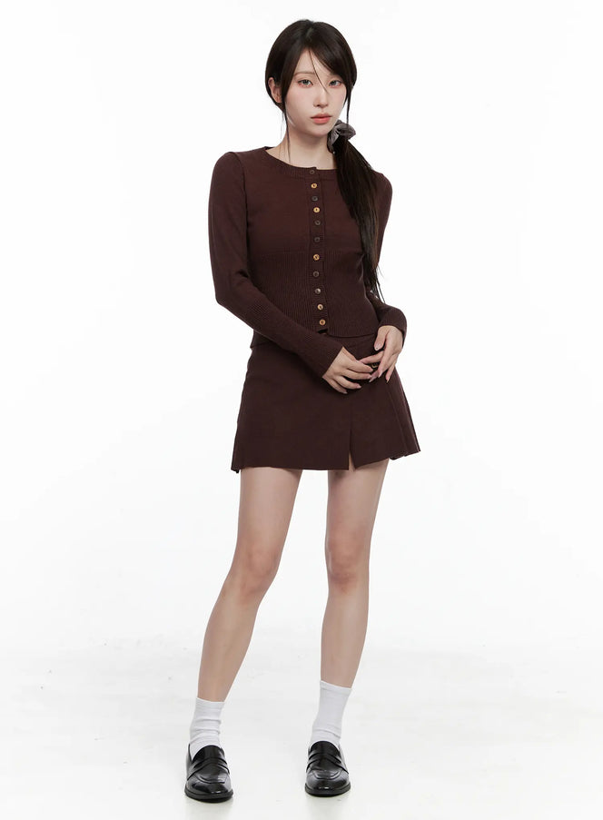 knit-cardigan-and-skirt-co-ord-co521 / Brown