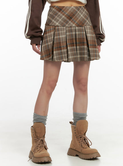 pleated-checkered-mini-skirt-cg430 / Brown