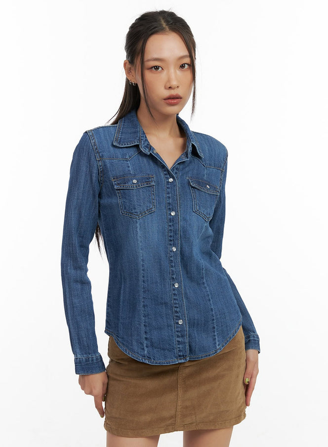 denim-washed-pocket-shirt-co424 / Dark blue