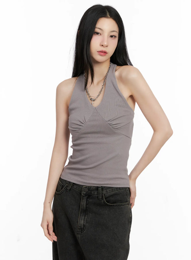 ruched-halter-tank-top-cg522 / Dark beige
