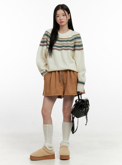 corduroy-high-waisted-shorts-on408 / Dark beige