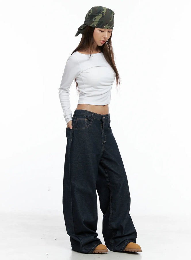 giada-raw-indigo-wide-leg-jeans-cs505 / Dark blue