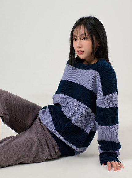 stripe-knit-sweater-of405 / Dark blue