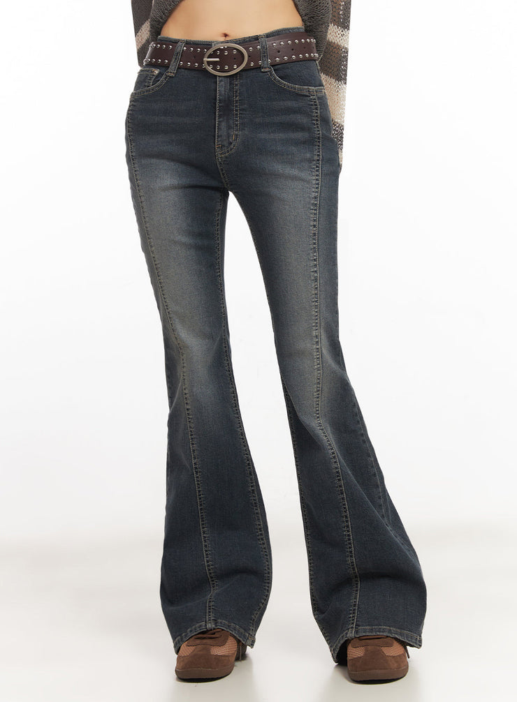 caelani-stitch-washed-bootcut-jeans-iy502 / Dark blue