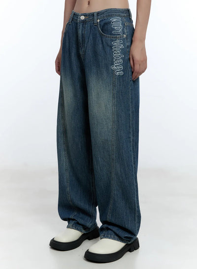 haru-embroidered-wide-leg-jeans-cu527 / Dark blue