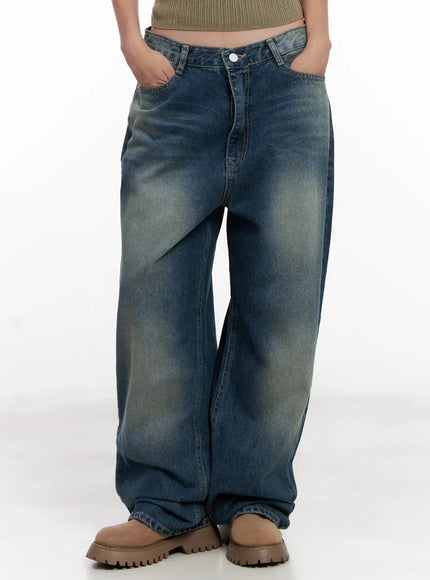 daeun-washed-wide-leg-denim-jeans-cl521 / Dark blue