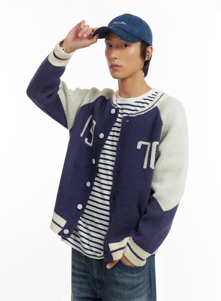 mens-varsity-cardigan-io417 / Dark blue