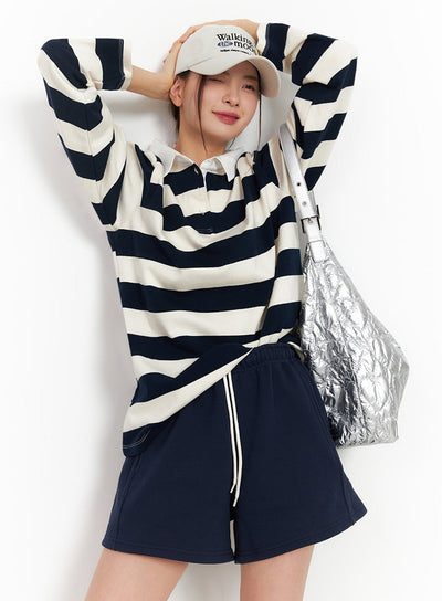 stripe-long-sleeve-polo-shirt-im514 / Dark blue