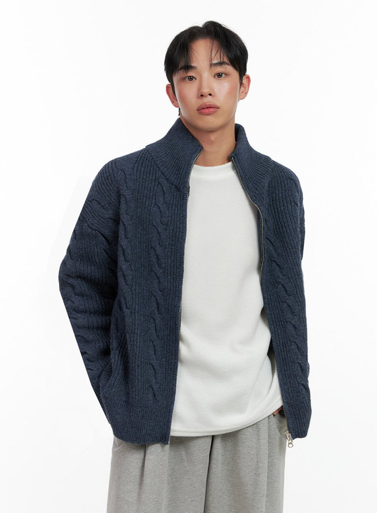 mens-cable-knit-zip-up-sweater-in426 / Dark blue