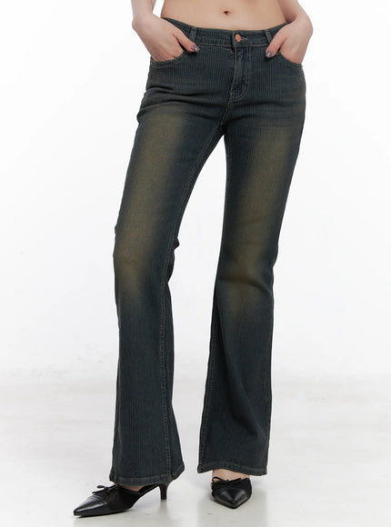 soleil-hip-pad-stripe-flared-jeans-cn512 / Dark blue