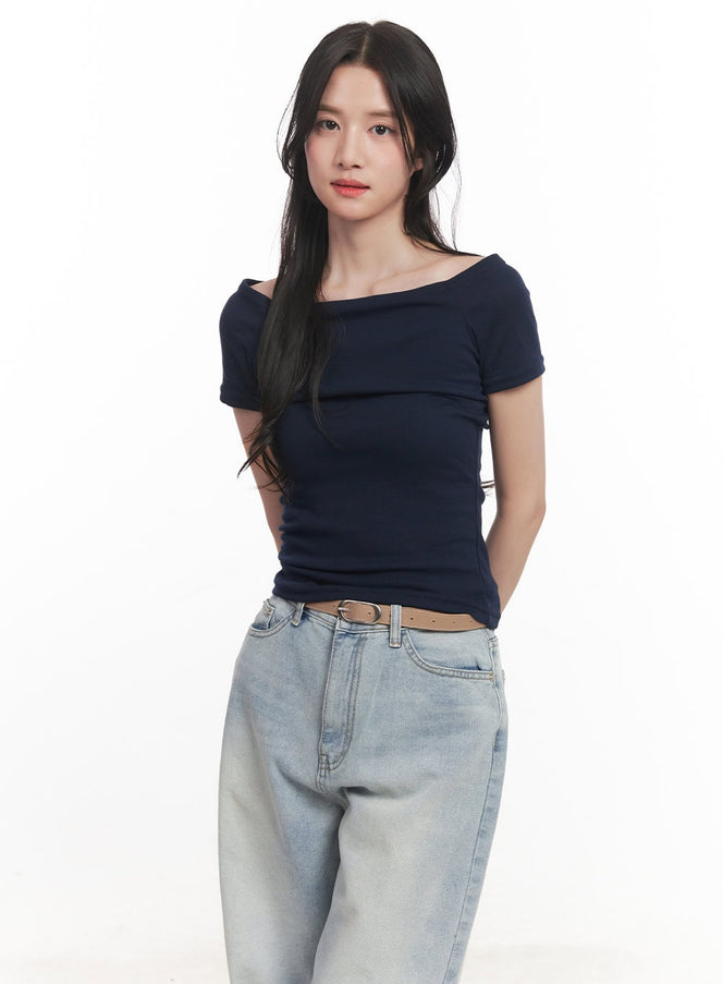 off-shoulder-cropped-t-shirt-ca510 / Dark blue