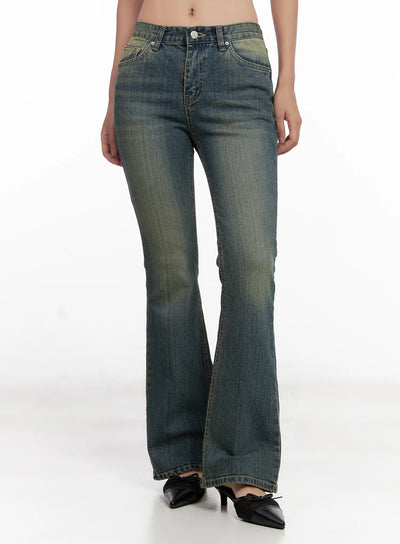 yoori-vintage-wash-flare-jeans-cl518 / Dark blue