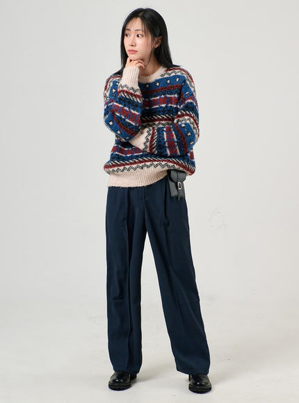 pintuck-wide-pants-of405 / Dark blue